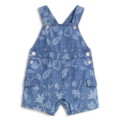 Boys Medium Blue Printed Short Dungaree